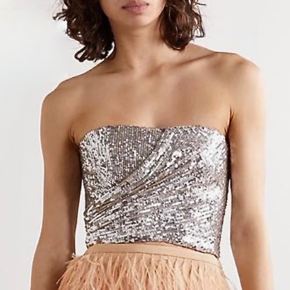 SEMSEM Cutout Silver Sequin Tulle Bustier Sz L - Picture 1 of 16